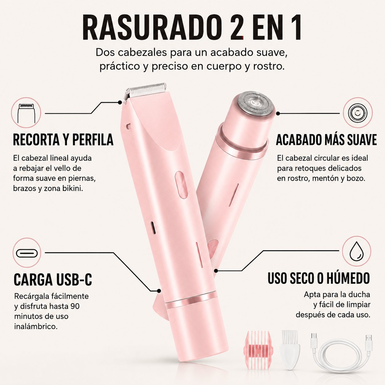 DumaSkin 2 en 1 | Afeitadora Corporal Recargable para una Piel Suave