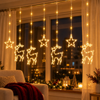 Cortina LED Navideña Renos y Estrellas